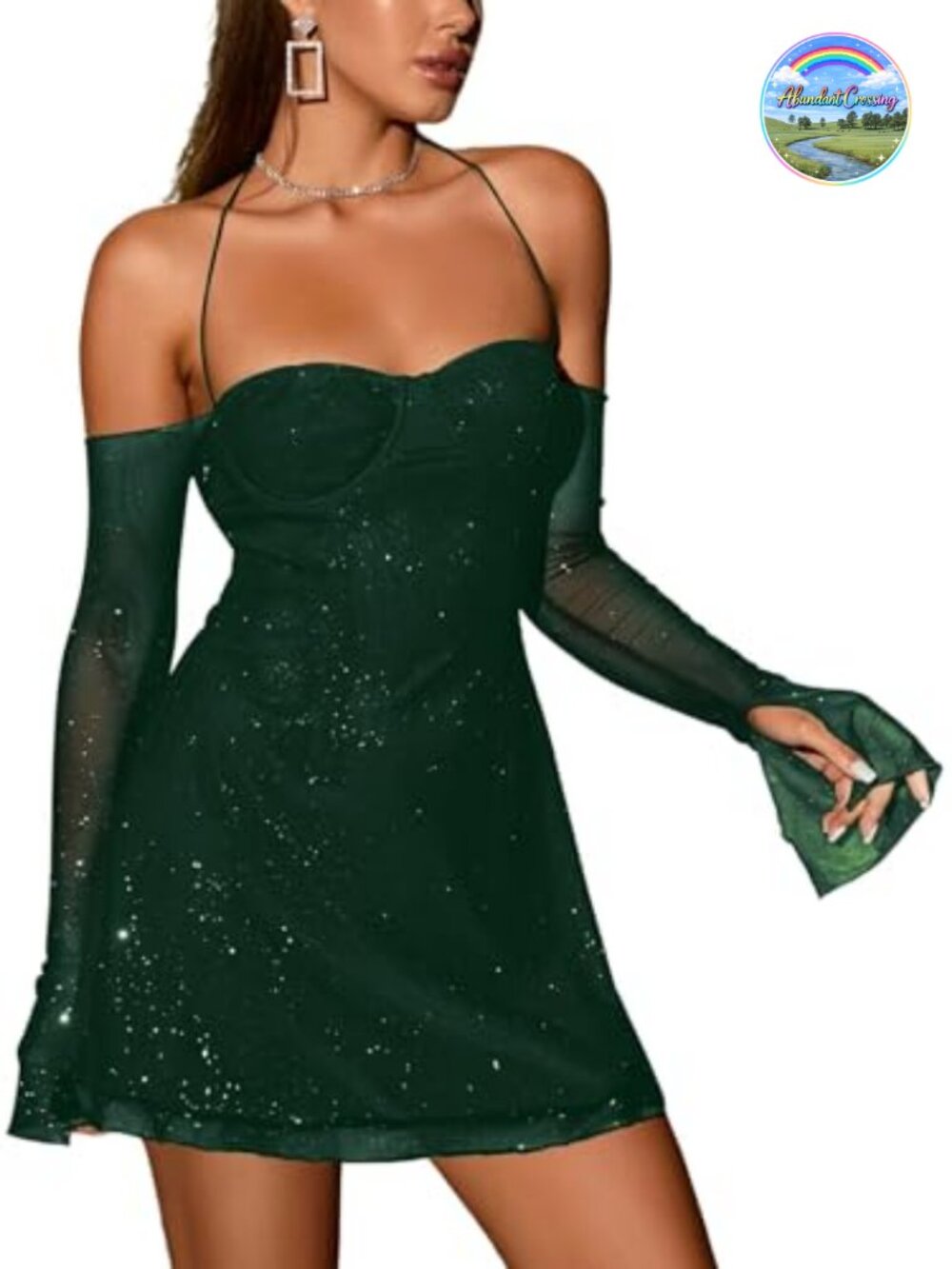 Sequin Sparkly Glitter Fit & Flare Mini Dress Halterneck Strapless